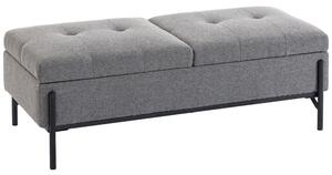 HOMCOM Panca Contenitore in Lino, Panca da Letto con 2 Scomparti, Coperchi Ribaltabili e Imbottitura Extra Spessa, 117x50x44 cm, Grigio | Aosom Italy