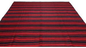Tappeto Kilim Vintage Geometrico Rosso Blu Scuro 276x292 Cm