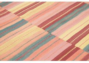 Tappeto Kilim Moderno Patchwork Rosa Pesca Rosso Mattone 218x239 Cm