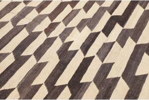 Tappeto Kilim Moderno Geometrico Marrone Scuro Avorio 213x305 Cm
