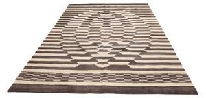 Tappeto Kilim Moderno Geometrico Marrone Scuro Avorio 213x305 Cm