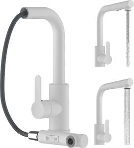 Granitan | EBRO - Rubinetto da cucina - Bocca estraibile - Orientabile a 360° - Bianco - Acciaio inossidabile - Carica in Vetroceramica