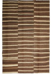 Tappeto Kilim Moderno Geometrico Marrone Avorio 197x302 Cm