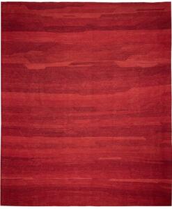 Tappeto Kilim Moderno Geometrico Rosso Bordeaux 389x448 Cm