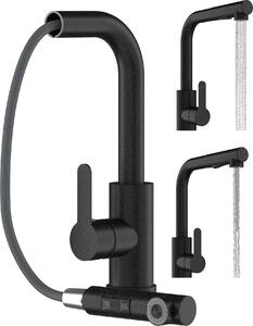 Granitan | EBRO - Rubinetto da cucina - Bocca estraibile - Orientabile a 360° - Nero - Acciaio inossidabile - Carica in Vetroceramica