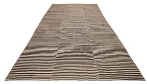 Tappeto Kilim Vintage Geometrico Marrone Scuro Avorio 221x418 Cm