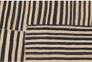 Tappeto Kilim Vintage Geometrico Marrone Scuro Avorio 221x418 Cm