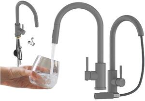 Granitan | LOSETO - Miscelatore da cucina - Bocca estraibile - 2 tipi di getto - Grigio - Acciaio inossidabile - Caratteristica in Vetroceramica