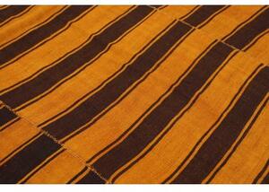 Tappeto Kilim Vintage Geometrico Ocra Marrone Scuro 196x340 Cm