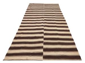 Tappeto Kilim Vintage Geometrico Beige Marrone 147x328 Cm