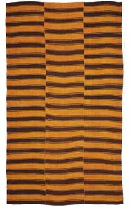 Tappeto Kilim Vintage Geometrico Ocra Marrone Scuro 196x340 Cm