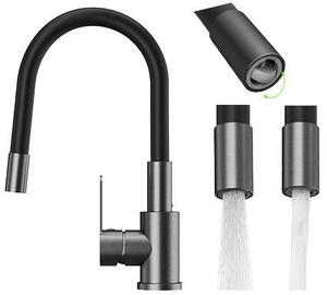 Granitan | GRADO PLUS - Miscelatore da cucina - Bocca flessibile - Nero, Grigio scuro