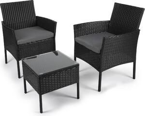 Set di mobili da giardino Lifetime Garden Lounge - Set da terrazzo Lissabon - 3 pezzi - Sedie da giardino e tavolino - Rattan - Nero - Adatto per giardino, balcone e terrazzo