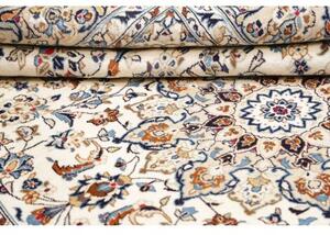 Tappeto Kashan Medaglione Floreale Avorio Blu Cobalto 197x300 Cm