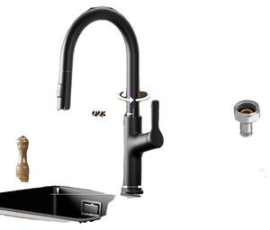 Rubinetto da cucina, design estraibile, funzione spray a due modalità, colore nero, attacco G3/8