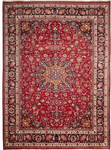 Tappeto Mashad Medaglione Floreale Rosso Blu Scuro 244x340 Cm