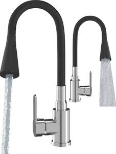 Granitan | FLEXO - Rubinetto da cucina - Bocchello flessibile - 2 tipi di getto - Nero, cromato - Ottone