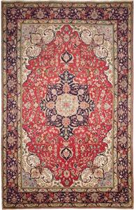 Tappeto Tabriz Medaglione Floreale Rosso Blu Scuro 198x310 Cm