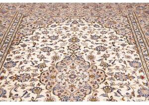 Tappeto Kashan Medaglione Floreale Avorio Blu Cobalto 204x322 Cm
