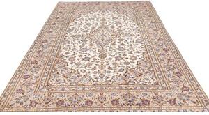 Tappeto Kashan Medaglione Floreale Avorio Blu Cobalto 204x322 Cm