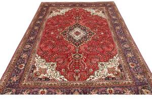 Tappeto Tabriz Medaglione Floreale Rosso Blu Scuro 194x297 Cm