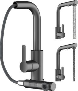 Granitan | EBRO - Rubinetto da cucina - Bocca estraibile - Orientabile a 360° - Nero - Acciaio inossidabile - Carica in Vetroceramica