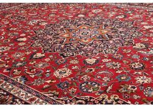 Tappeto Mashad Medaglione Floreale Rosso Blu Scuro 290x392 Cm