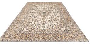 Tappeto Kashan Medaglione Floreale Avorio Blu 237x345 Cm