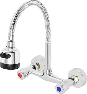 Rubinetto da cucina, montaggio a parete, tubo girevole a 360°, colore argento