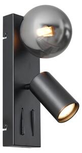 Lampada da parete moderna nera a 2 luci inclinabile con porta USB-C - Lesly