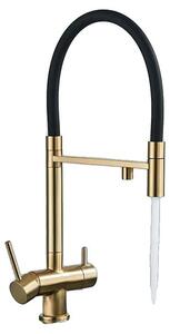 Rubinetto da cucina, a due manopole, con design girevole, finitura oro spazzolato