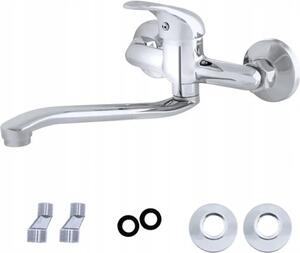 Granitan | ALFA - Rubinetto da cucina - Orientabile a 360° - Montaggio a parete - Cromo - Metallo - Carica in Vetroceramica