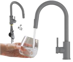 Granitan | LOSETO - Miscelatore da cucina - Bocca estraibile - 2 tipi di getto - Grigio - Acciaio inossidabile - Caratteristica in Vetroceramica