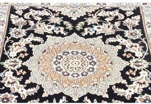 Tappeto Nain 9la Medaglione Floreale Blu Scuro Avorio 84x202 Cm