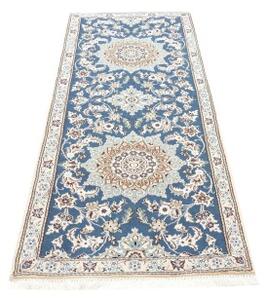 Tappeto Nain 9la Medaglione Floreale Blu Avorio Corsia 78x203 Cm