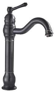 Miscelatore per lavabo, struttura in ottone resistente, bocchetta girevole, finitura nera opaca, dettagli cromati
