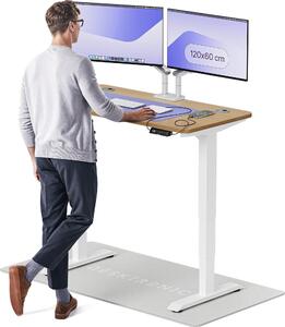 Scrivania Desktronic HomePro regolabile elettricamente in altezza 120x60cm in rovere massiccio/bianco con funzione di memoria, tecnologia anticollisione, porte di ricarica USB-A e USB-C