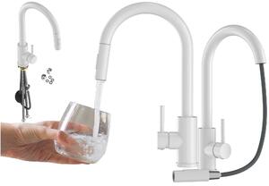 Granitan | LOSETO - Miscelatore da cucina - Bocca estraibile - 2 tipi di getto - Bianco - Acciaio inossidabile - Caratteristica in Vetroceramica