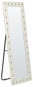 Specchio da pavimento in pelle sintetica bianca 50 x 150 cm cornice decorativa strass con supporto glamour da appendere per armadio camera da letto soggiorno Beliani
