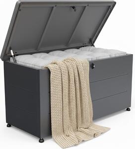 Relaxdays Contenitore da giardino, cuscini per sedute, attrezzi, resistente alle intemperie e ai raggi UV, A x L x P: 59 x 115 x 50 cm, contenitore per cuscini da giardino, nero