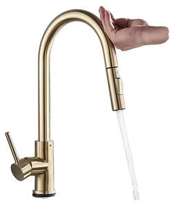 Miscelatore da cucina, con controllo touch, erogatore estraibile, finitura oro spazzolato