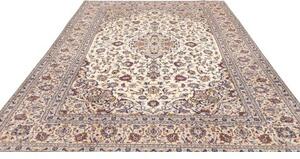 Tappeto Kashan Medaglione Floreale Avorio Blu 247x342 Cm