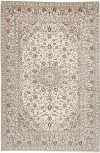 Tappeto Kashan Medaglione Floreale Avorio Rosso Bordeaux 202x303 Cm