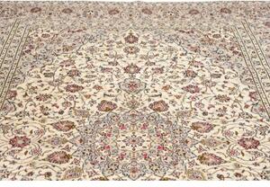 Tappeto Kashan Medaglione Floreale Avorio Rosso Bordeaux 202x303 Cm