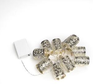 Konstsmide - Catena luminosa decorativa a LED, cilindri metallici color argento, 10 LED bianco caldo, alimentata a batterie, per interni, cavo trasparente; 3137-303