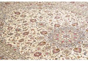 Tappeto Kashan Medaglione Floreale Avorio Rosso Bordeaux 202x303 Cm