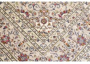 Tappeto Kashan Medaglione Floreale Avorio Rosso Bordeaux 202x303 Cm