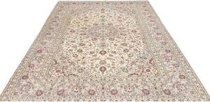 Tappeto Kashan Medaglione Floreale Avorio Rosso Bordeaux 202x303 Cm