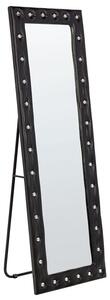 Specchio da pavimento in pelle sintetica nera 50 x 150 cm cornice decorativa strass con supporto glamour da appendere per armadio camera da letto soggiorno Beliani