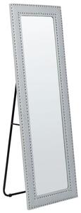 Specchio da pavimento in ecopelle grigio 50 x 150 cm cornice decorativa rivetti con supporto glamour da appendere per armadio camera da letto soggiorno Beliani